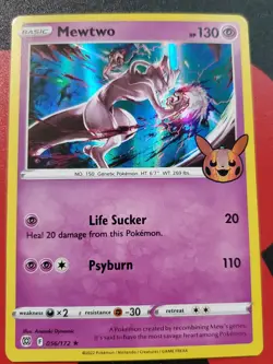 Mewtwo 056/172 Holographic Trick Or Trade Pokemon Trading Card - pikachu stamp - Image 1