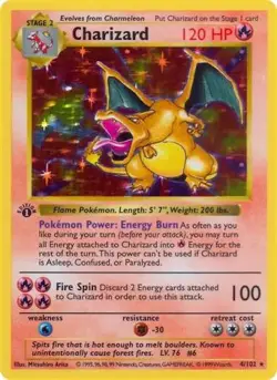 Pokemon 1999 Charizard 4/102 Holo 1st Edition Base Set SHADOWLESS - Image 1