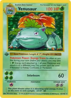 🔥 Venusaur 1st Edition Shadowless Holo Foil Base Set 15/102 MP Pokemon TCG 🔥 - Image 2