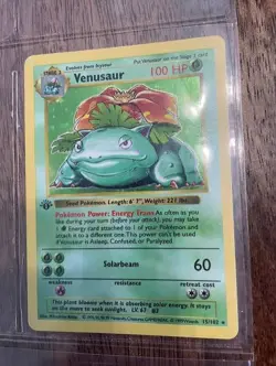 🔥 Venusaur 1st Edition Shadowless Holo Foil Base Set 15/102 MP Pokemon TCG 🔥 - Image 4