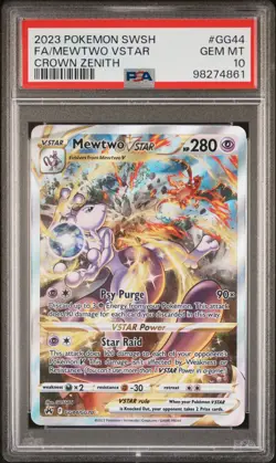 2023 POKEMON SWORD & SHIELD CROWN ZENITH #GG44 FULL ART/MEWTWO VSTAR PSA 10 - Image 1