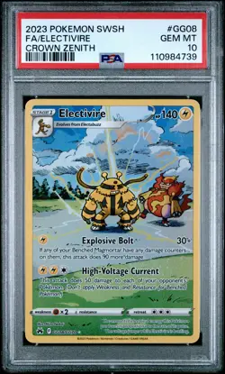 2023 POKEMON SWORD & SHIELD CROWN ZENITH #GG08 FULL ART/ELECTIVIRE PSA 10 - Image 1