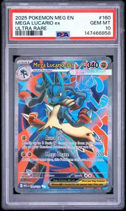 PSA 9 🌟 Pokemon Mega Lucario EX 160/132 Ultra Rare Holo Card Mega Evolutions - Image 1