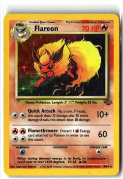 1999 Flareon ⭐ 3/64 Unlimited Holo Rare Vintage WOTC Jungle Pokemon LP - Image 1