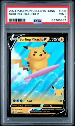 PSA 9 2021 Pokemon Celebrations #008 Surfing Pikachu V - Image 1