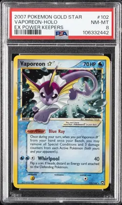 2007 POKEMON EX POWER KEEPERS GOLD STAR #102 VAPOREON-HOLO PSA 8 - Image 1