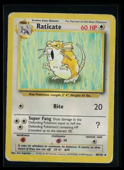 Pokemon TCG Raticate Base Set Uncommon Card 40/102 - Vintage 1999 - Image 1