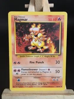 Pokemon TCG Magmar 36/102 - English Base Set Non Holo Uncommon Card LP - Image 1