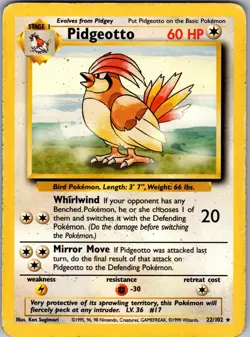 Pidgeotto 22/102 Rare Base Set Unlimited Pokemon Moderately Played - Image 1