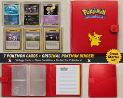 Vintage Pokemon Card Lot 7 Cards + Original Red Pokemon Binder Album WOTC - Image 1