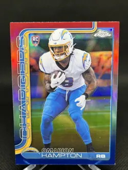 2025 Topps Chrome Omarion Hampton Red White Blue Refractor Rookie - Image 1