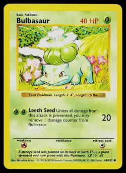 Pokemon Card - Bulbasaur Base Set Shadowless 44/102 Unlimited Common - Image 1