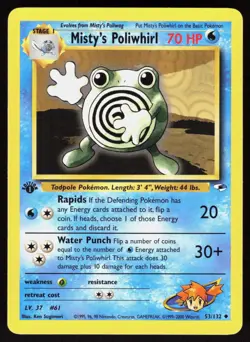 Misty's Poliwhirl 53/132 Uncommon Gym Heroes 1st edition Pokemon NM 01-03-172 - Image 1