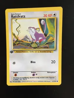 1st Edition Rattfratz (Rattata) 61/102 NM Near Mint German Base Set Pokemon Card - Image 1