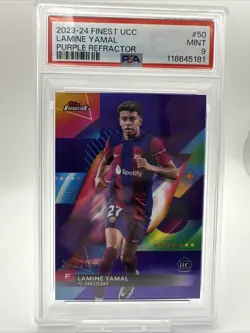 2023-24 Topps UCC Barcelona RC Lamine Yamal Rookie Year Purple Refractor PSA 9 - Image 1