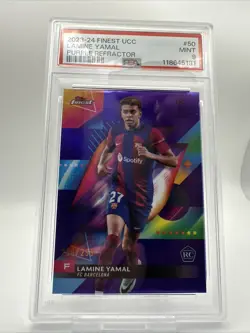 2023-24 Topps UCC Barcelona RC Lamine Yamal Rookie Year Purple Refractor PSA 9 - Image 2