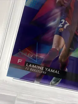 2023-24 Topps UCC Barcelona RC Lamine Yamal Rookie Year Purple Refractor PSA 9 - Image 3