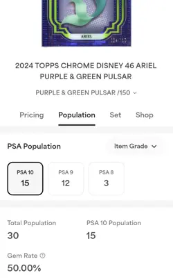 2024 Disney Topps Chrome Ariel #46 PSA 10 Purple Green Pulsar /150 - Image 3
