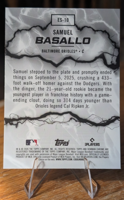 SAMUEL BASALLO! Electric Sluggers Chrome Rookie 2026 Bowman Card ES-10 Orioles - Image 2