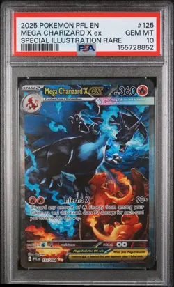 2025 POKEMON PFL EN-PHANTASMAL FLAMES #125 MEGA CHARIZARD X EX PSA 10 - Image 1
