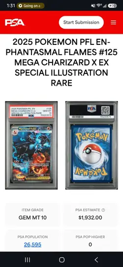 2025 POKEMON PFL EN-PHANTASMAL FLAMES #125 MEGA CHARIZARD X EX PSA 10 - Image 2