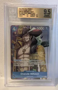 2025 One Piece OP-11 Prerelease Dracule Mihawk Stamp Release Event Winner BGS9.5 - Image 1