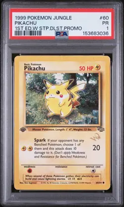 1999 POKEMON JUNGLE 1ST EDITION W STAMP DUELIST PROMO #60 PIKACHU PSA 1 - Image 1