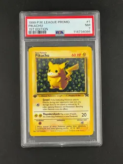 1999 Pokemon League Promo Pikachu #1 1st Edition Error PSA 7 - Image 1