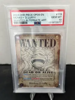 PSA 10 Monkey D. Luffy OP09 #119 Luffy Gear 5 Wanted Poster ONE PIECE ENGLISH - Image 1