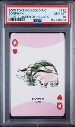2000 POKEMON GOLD VERSION PART 2 PLAYING CARDS QUEEN OF HEARTS DONPHAN PSA 10 - Image 1