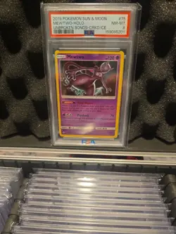 2019 Pokemon Sun & Moon Mewtwo-Holo Unbroken Bonds-Cracked Ice PSA 8 - Image 1