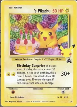 Pokemon Birthday Pikachu 24/53 Celebrations Black Star Promo Holo Near Mint - Image 1