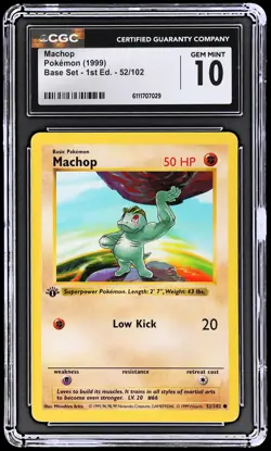 1999 Pokemon Base Set Machop #52 CGC 10 1st Edition Gem Mint Shadowless - Image 1