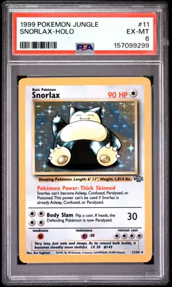 1999 Pokemon Jungle #11 Snorlax-Holo PSA 6 - Image 1