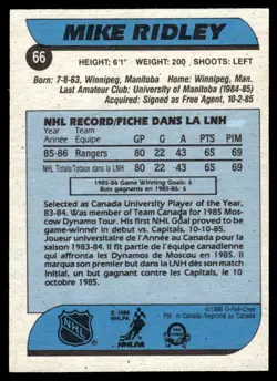 1986-87 O-Pee-Chee Mike Ridley Rookie New York Rangers #66 - Image 2