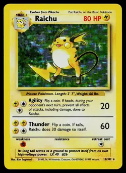Pokemon Card - Raichu Base Set Unlimited 14/102 Holo Rare - Image 1