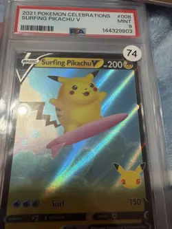 Pokemon TCG Surfing Pikachu V #008/025 Celebrations Holo Ultra Rare PSA 9 - Image 3