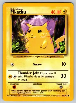 Pikachu 58/102 Common Base Set Unlimited Pokemon Lightly Played - Image 1