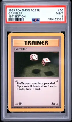 1999 Pokemon Fossil #60 Gambler 1st Edition PSA 9 - Image 1