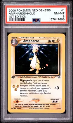 2000 POKEMON NEO GENESIS 1ST EDITION 1 AMPHAROS-HOLO PSA 8 NM-MT - Image 1