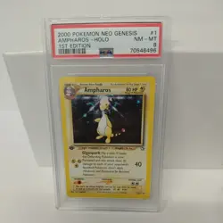 2000 POKEMON NEO GENESIS 1ST EDITION #1 AMPHAROS HOLO PSA 8 NM-MT - Image 1