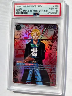 2025 One Piece OP13 EN Sabo Red Manga Alternative Art #120 PSA 10 New Cert! - Image 1