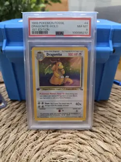 1999 POKEMON FOSSIL 1ST EDITION #4 DRAGONITE-HOLO PSA 8 NM-MT - Image 1