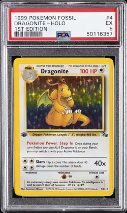 1999 POKEMON FOSSIL 1ST EDITION #4 DRAGONITE-HOLO PSA 5 - Image 1