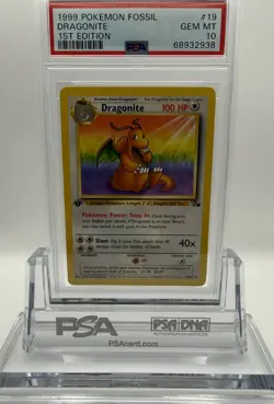 1999 POKEMON FOSSIL DRAGONITE 1ST EDITION NON-HOLO #19/62 - PSA 10 - Image 1