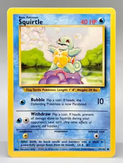 Vintage Pokemon TCG Squirtle 063/102 Base Set Unlimited Common - Image 1