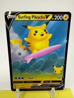 Surfing Pikachu V 008/025 Holo V Rare Celebrations Pokemon Near Mint P5 - Image 2