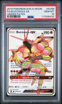 PSA 10 - Buzzwole GX - Hidden Fates Shiny Vault Full Art SV68 2019 - Image 1