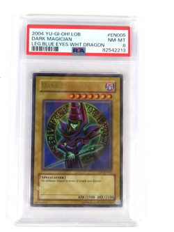 Yugioh 2004 LOB Legend Of Blue Eyes White Dragon Dark Magician EN005 PSA 8 - Image 1
