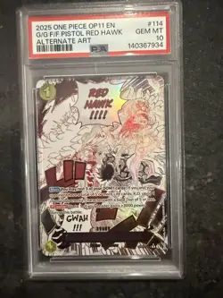 One Piece 2025 Gum-Gum Fire-Fist Pistol Red Hawk Alternate Art OP11-114 R PSA 10 - Image 1